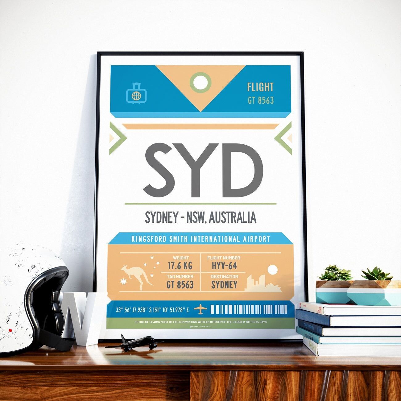 Vintage Reiseposter Stadt Sydney Australien | Gepäckanhänger am Flughafen Sydney