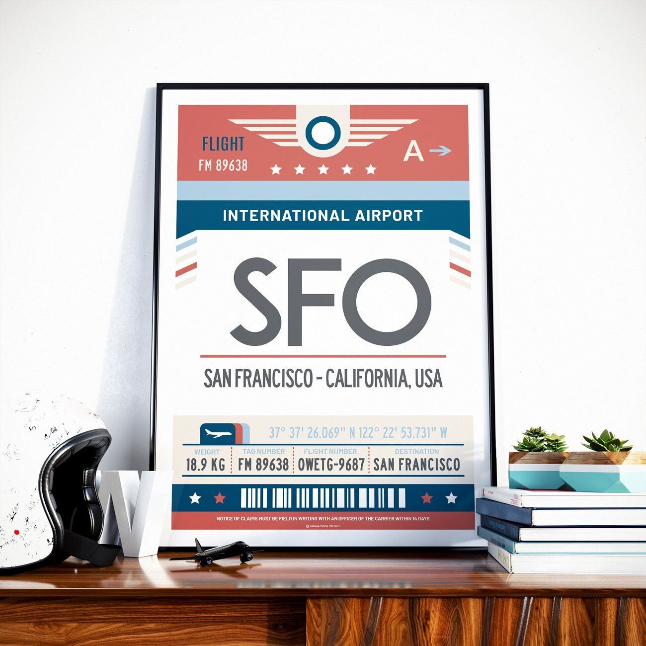 Reiseposter San Francisco Kalifornien Vereinigte Staaten | Gepäckanhänger am Flughafen San Francisco