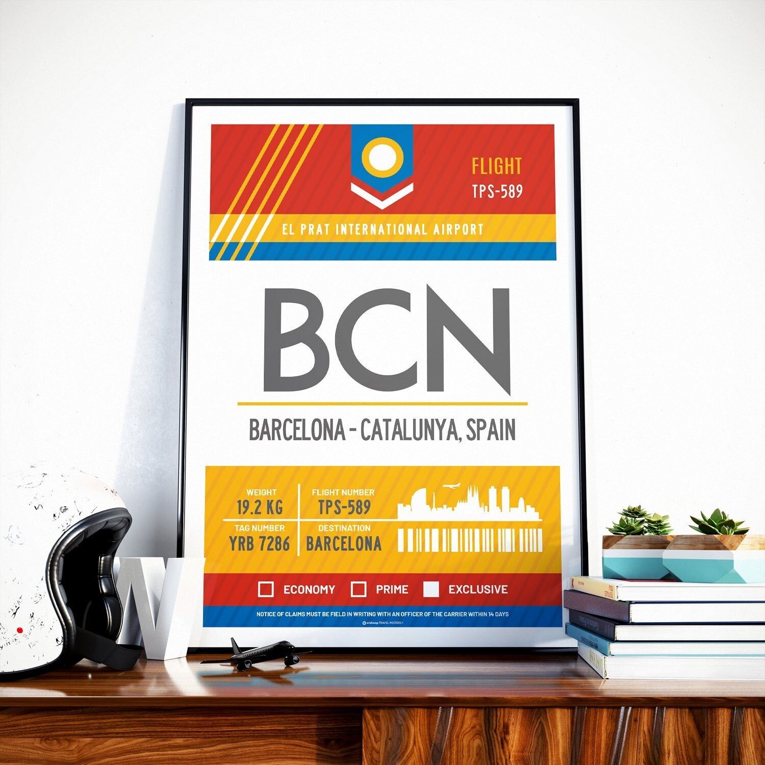 Barcelona Spanien Stadtreiseposter | Gepäckanhänger am Flughafen Barcelona