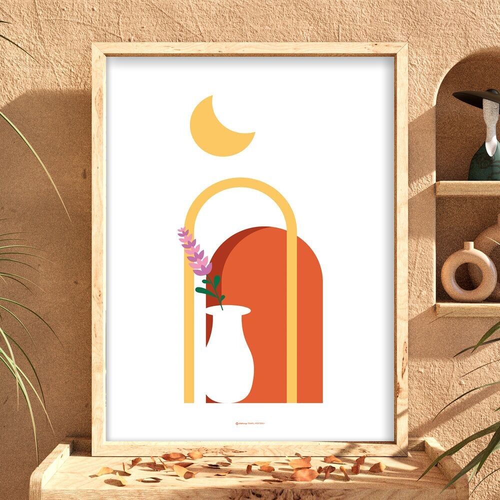 Boho Chic Sonnenuntergangsblume | Böhmisches Dekor Poster | Abstrakte Kunstlandschaft