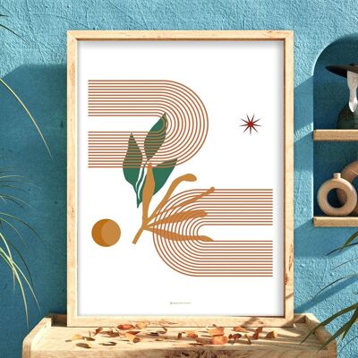 Boho Chic Soleil Lune Terre Nature | Affiche Decor Boheme | Paysage Art Abstrait