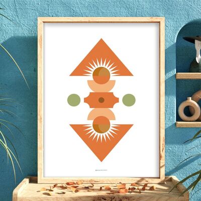 Boho Chic Terre Soleil Pyramide | Affiche Decor Boheme | Paysage Art Abstrait
