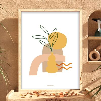 Vaso per piante a foglia Boho Chic | Poster di decorazioni bohémien | Paesaggio di arte astratta