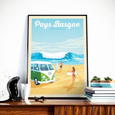 Affiche Voyage Vintage Pays Basque France | Plage Surf | Van Life