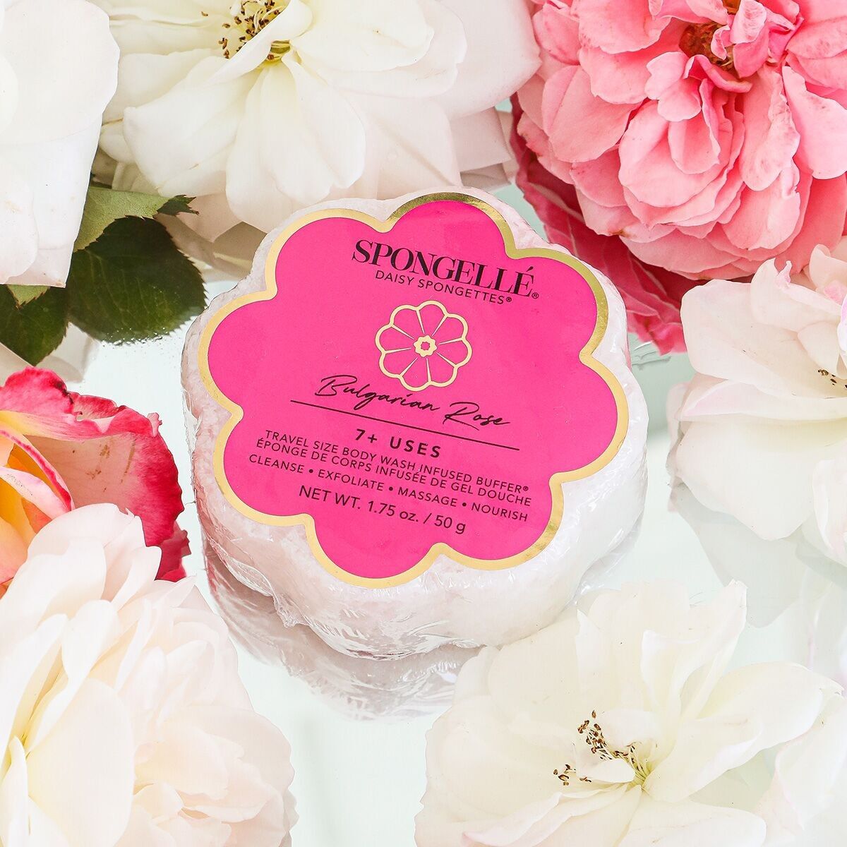 Spongette infuso con gel doccia - profumo di rosa bulgara - formato da viaggio