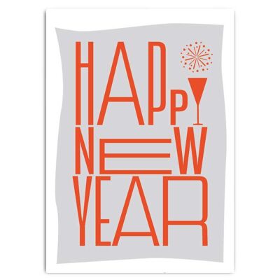 Postal, feliz año nuevo, error tipográfico