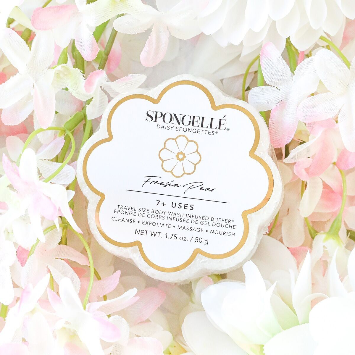 Spongette infuso con gel doccia - profumo di pera fresia - formato da viaggio