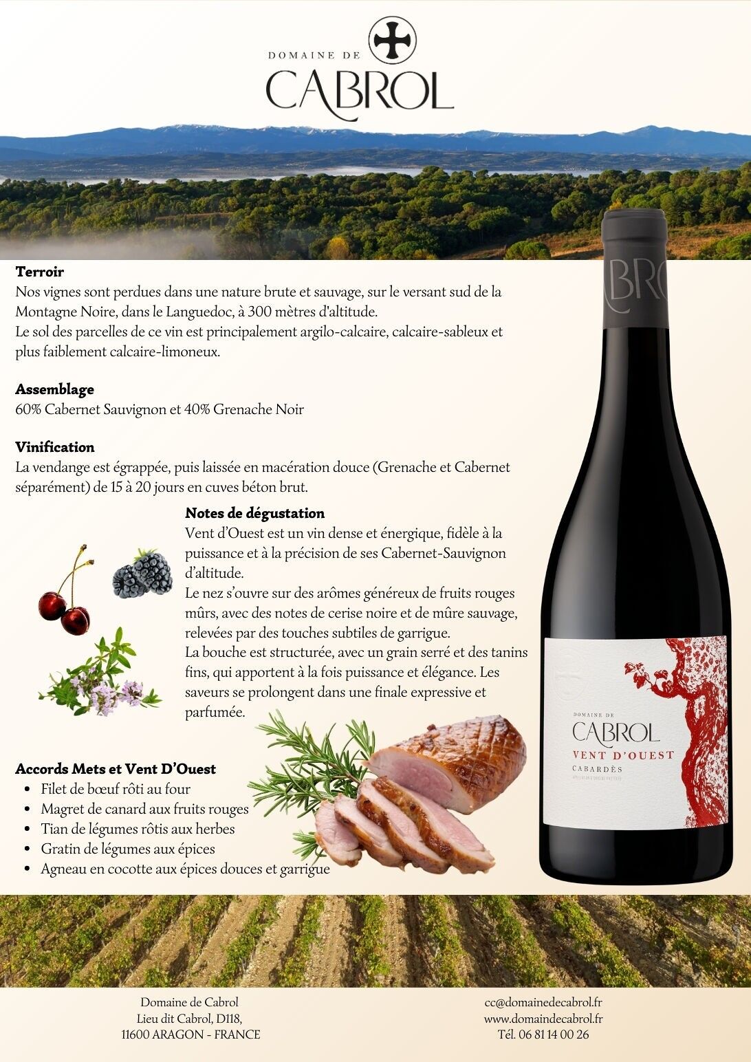 Red wine 75 cl - Cuvée Vent d'Ouest AOP Cabardès Languedoc