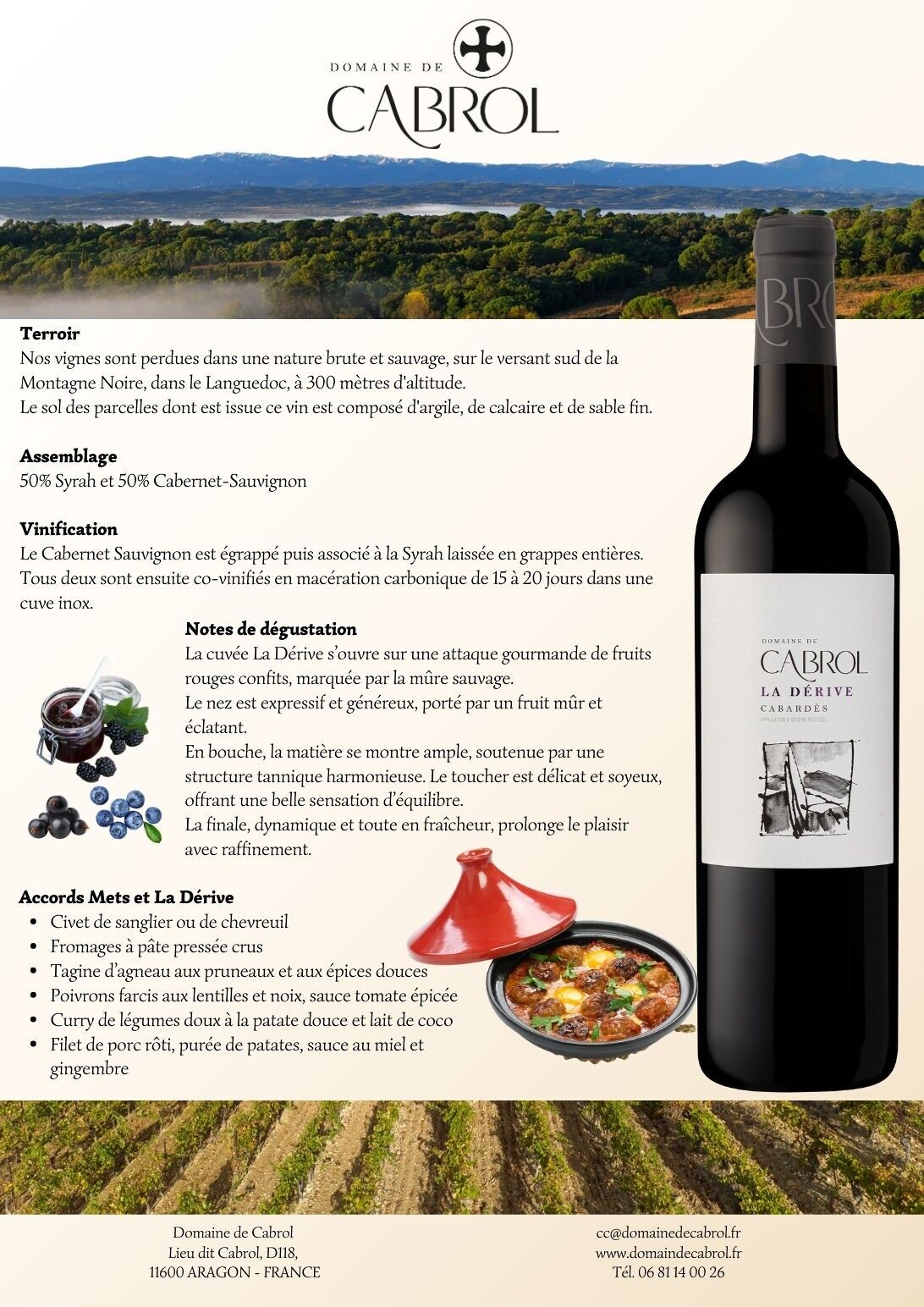 Red wine 75 cl - Cuvée La Dérive AOP Cabardès Languedoc