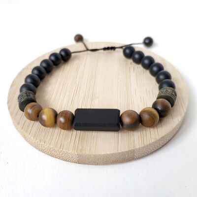 Pulseras ajustables hechas a mano de madera de ébano y piedras naturales para hombre.