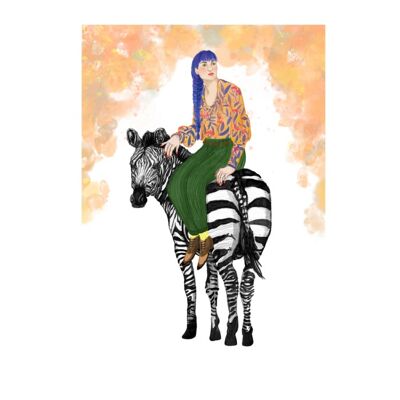 postkaart A5, meisje met zebra