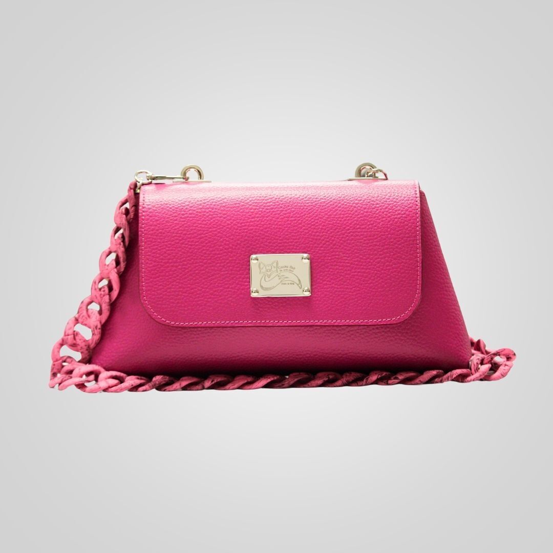 Borsa media con tracolla a spalla a catena colore fucsia, Made in Italy