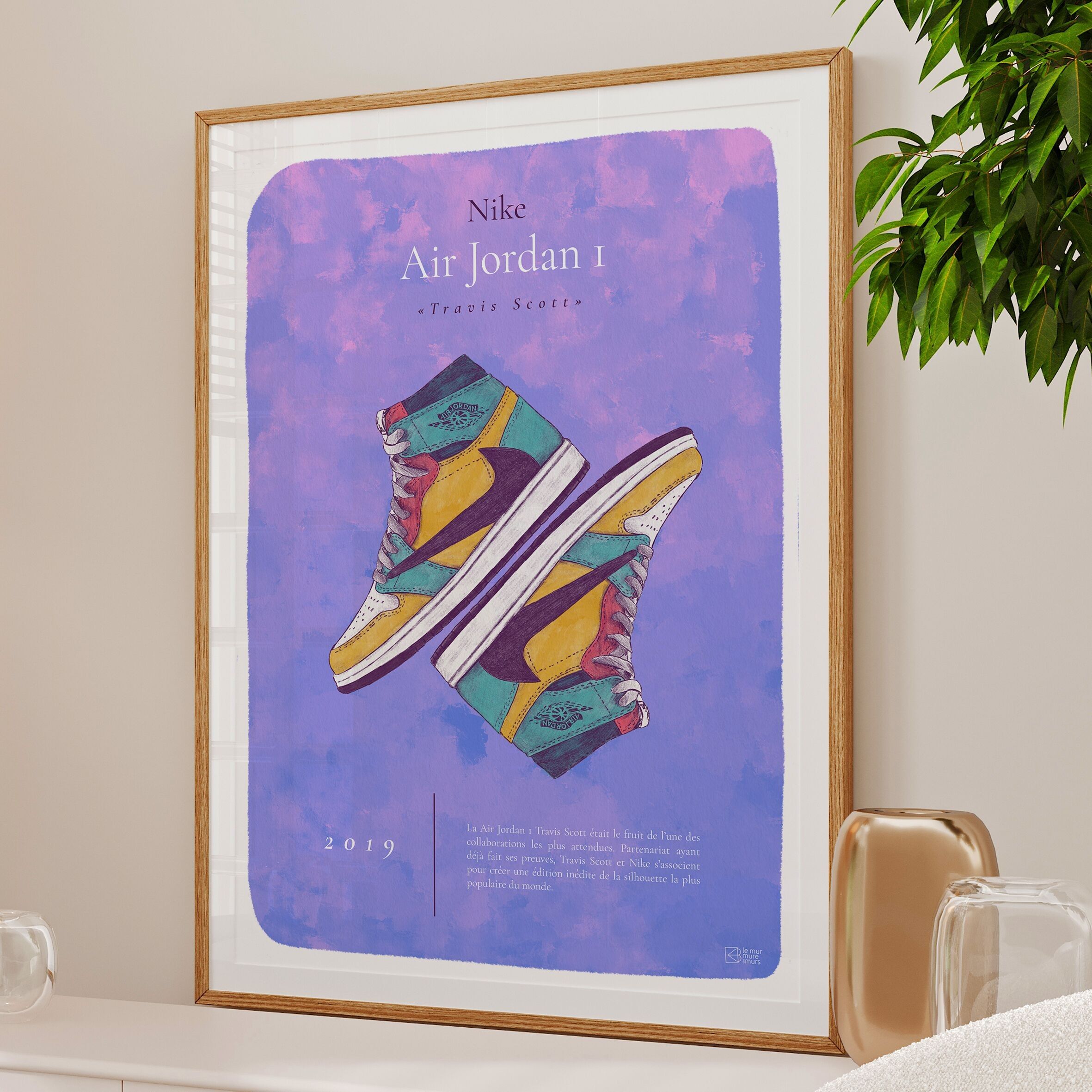Buntes Sneaker-Poster zur Geschichte des Air Jordan 1