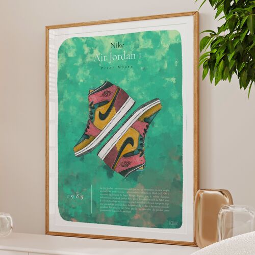 Affiche sneakers histoire Air Jordan 1 colorée