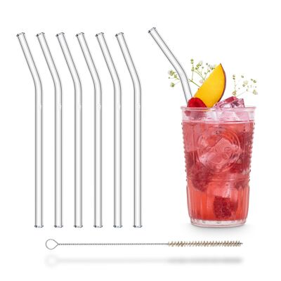 6x 20cm (curved) glass straws