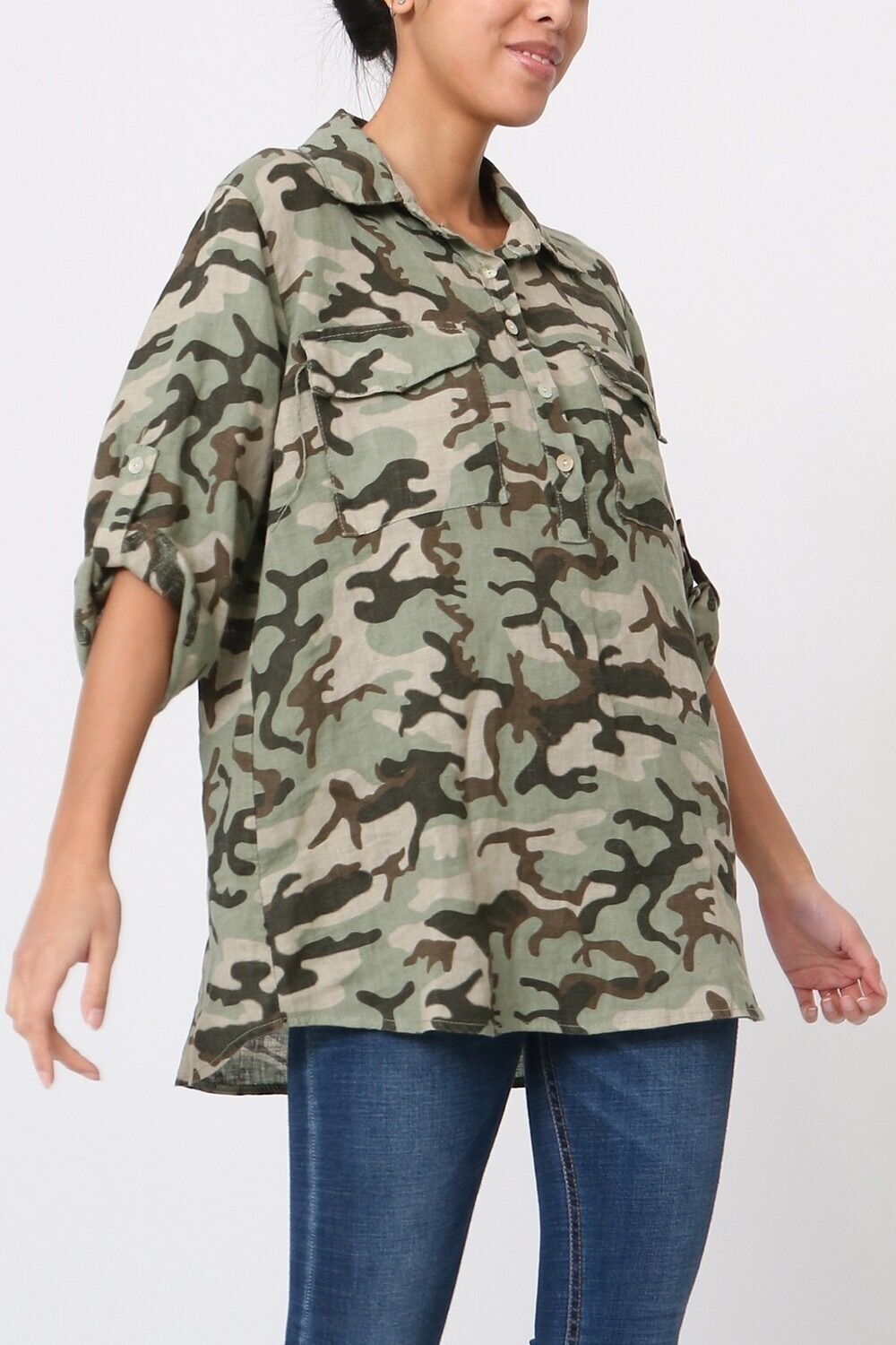 Blouse lin imprimé camouflage REF.1446