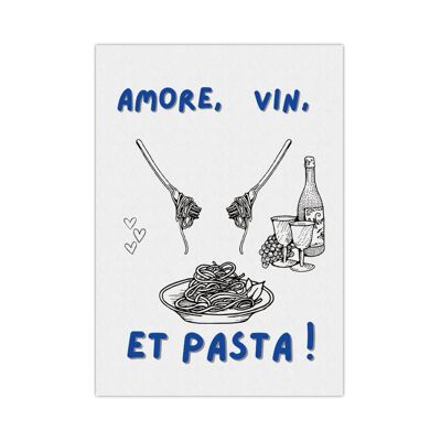 Poster decorativo AMORE Vino e Pasta - illustrazione