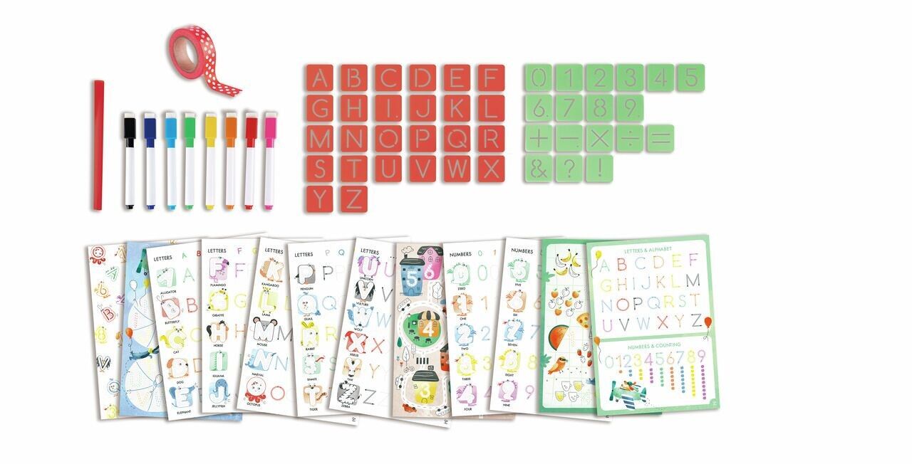 Caja artística de alfabetos y números para calcar.