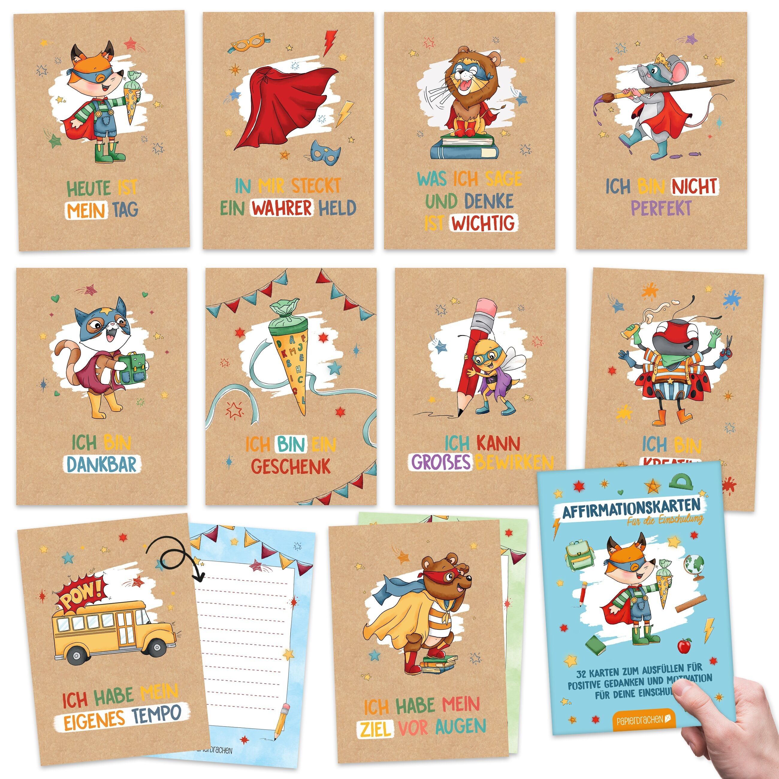 Affirmation Cards School Superheroes Animals - Set 5