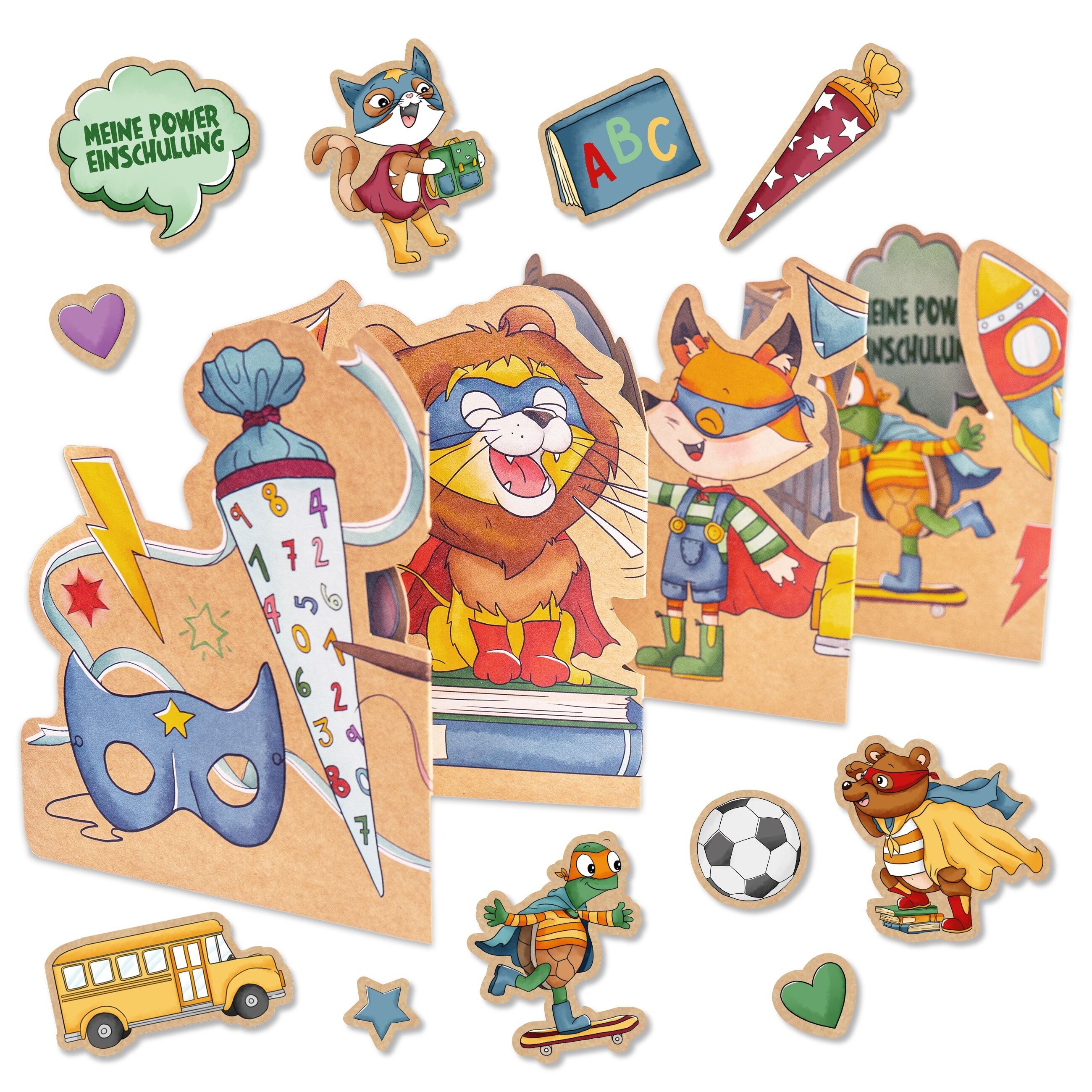 Set decorazioni per la tavola, animali della scuola, supereroi, set 5