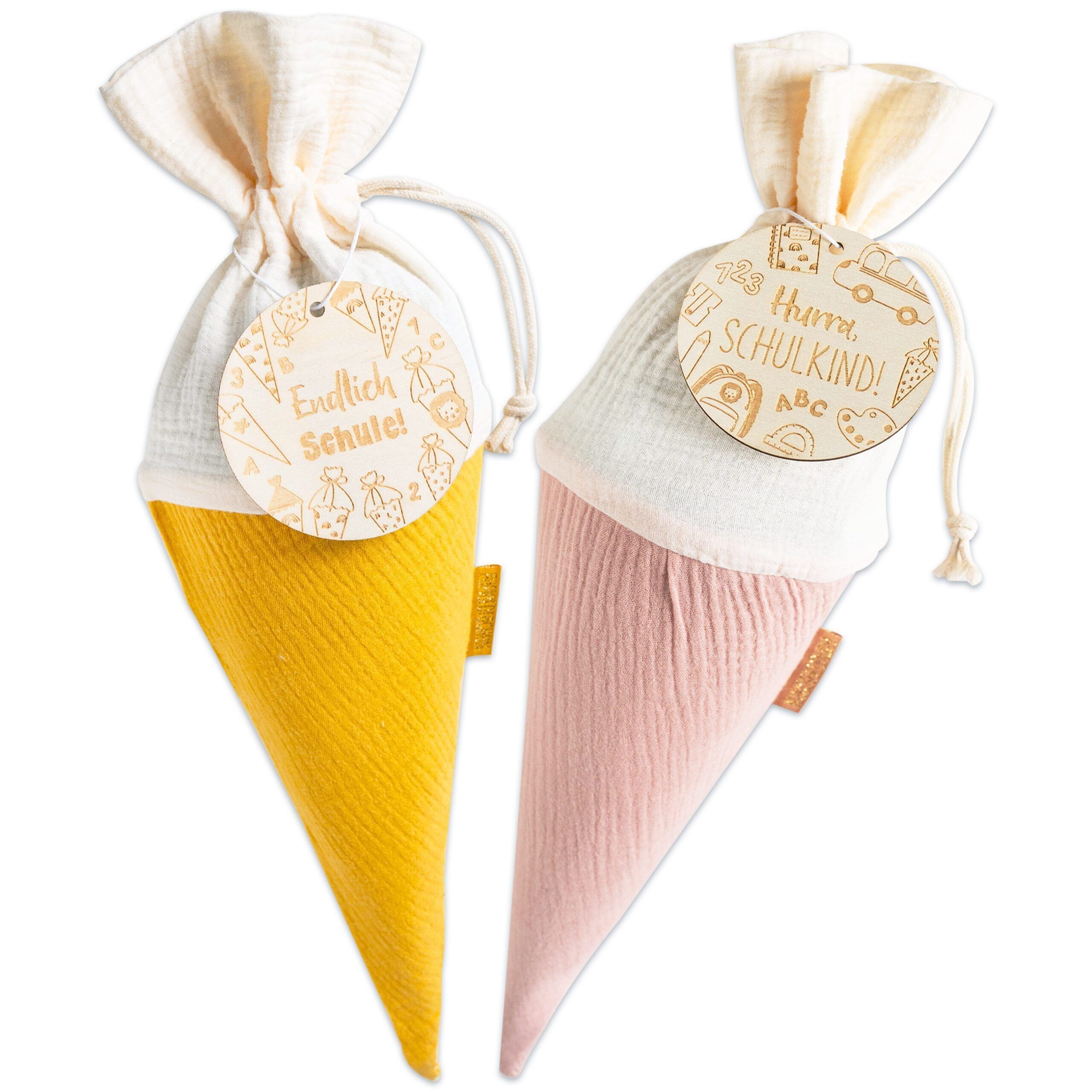 Paper Dragon 2 school cones made of muslin fabric - Yellow - Pink sibling cone