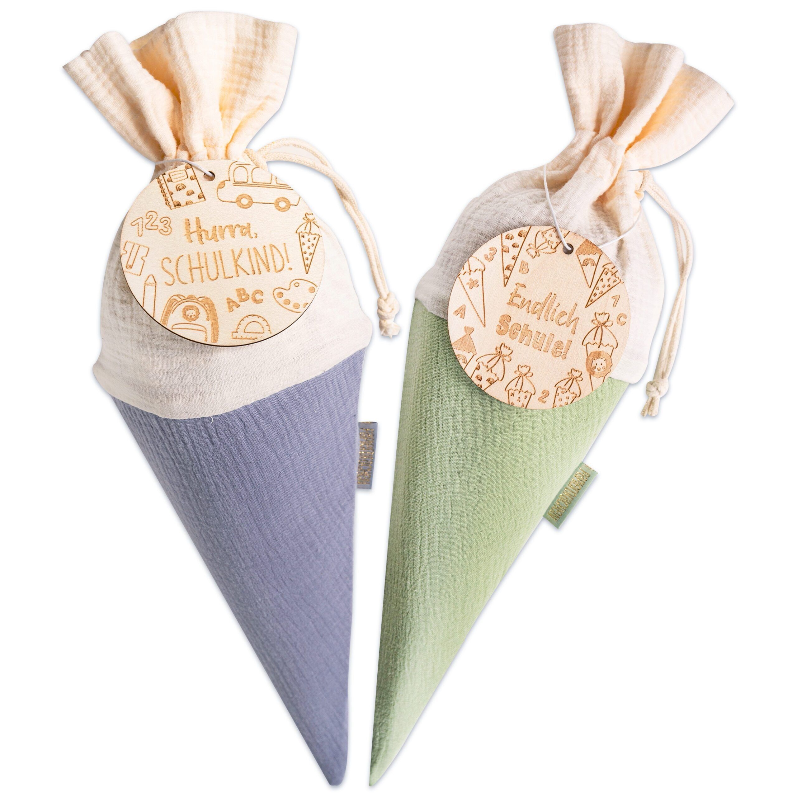 Paper Dragon 2 school cones made of muslin fabric - Blue - Mint Sibling cone