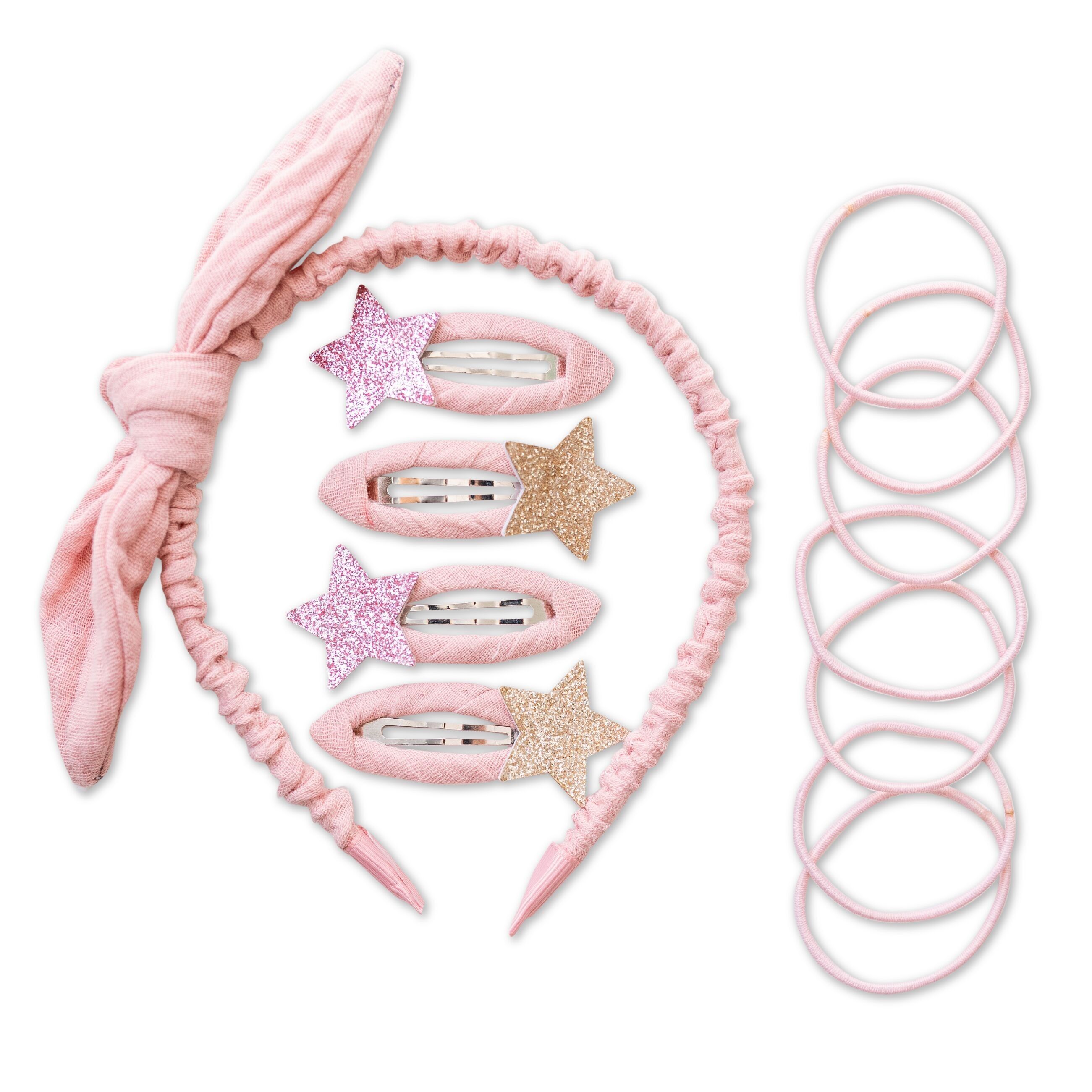 Set accessori per capelli in mussola rosa chiaro - set 10