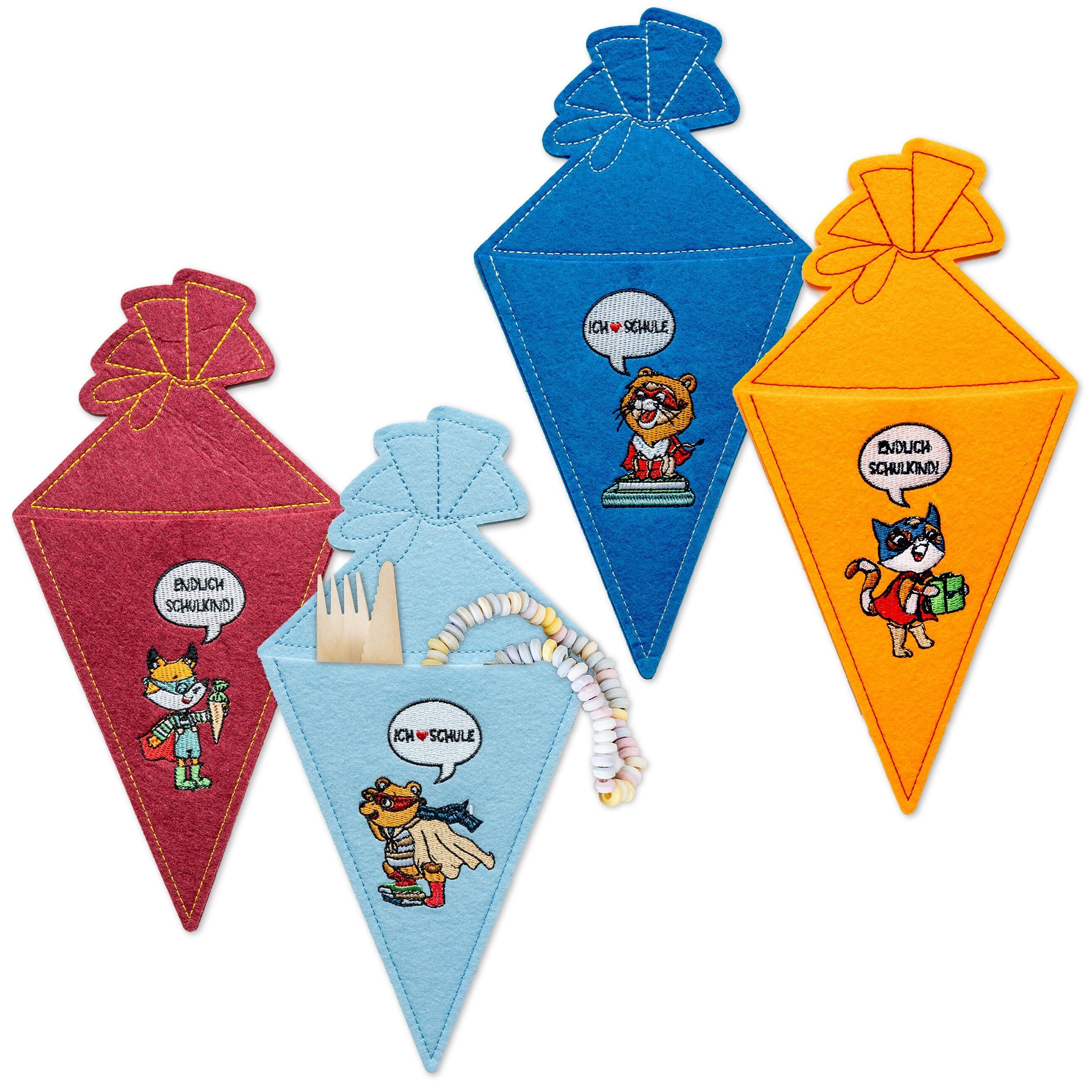 Cutlery holder school felt 4 pieces superhero animals - set 03