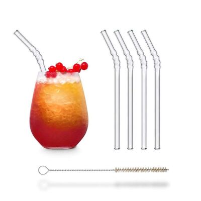 4 x 20cm glass straws with concertina style kink
