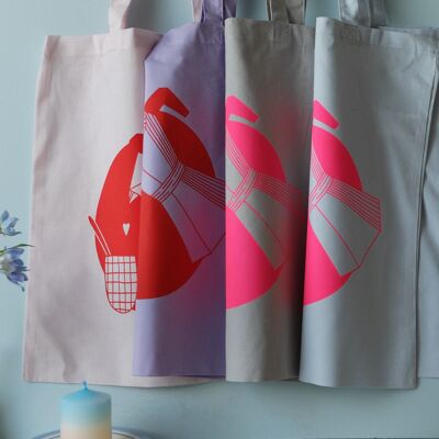 hand-printed fabric bag with coffee motif