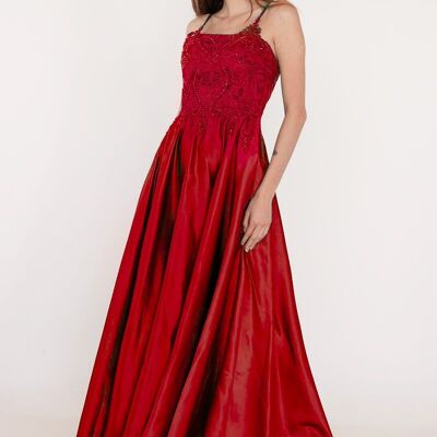 Robe longue de soirée satinée rouge foncé
