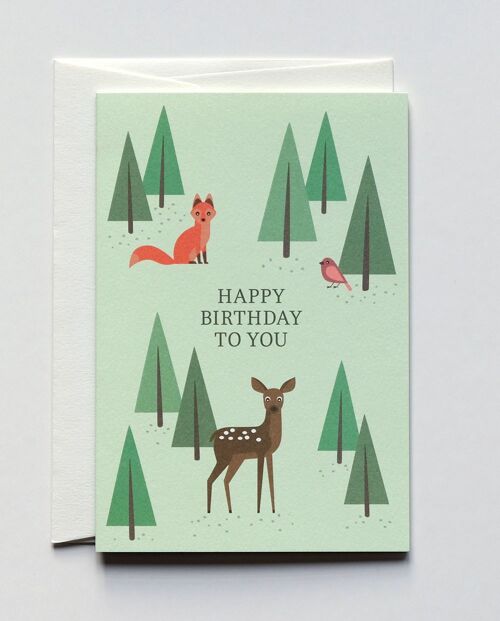 Geburtstagskarte Bambi & Fox, mit Umschlag