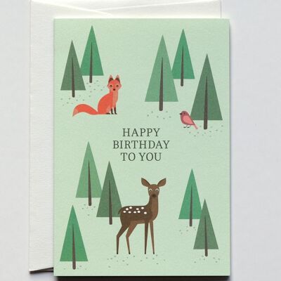 Carte d'anniversaire Bambi & Renard, avec enveloppe