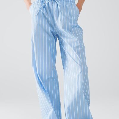 Pantalon Long Fluide Rayé Bleu
