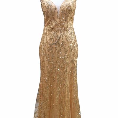 Robe de soirée sirène longue strassée Or