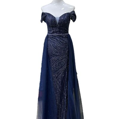 Robe de soirée pailletée bleu marine