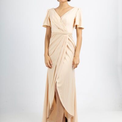 Vestido raso manga corta Beige