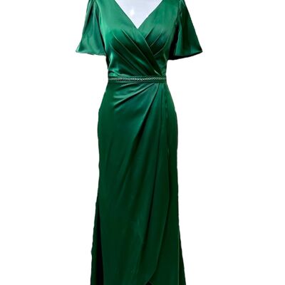 Vestido raso manga corta Verde esmeralda