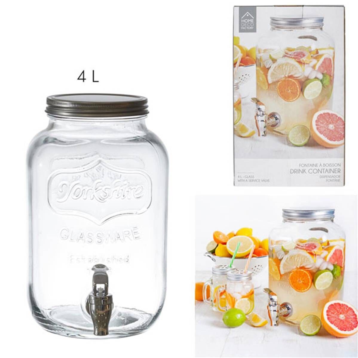 Fontana per bevande in vetro da 4 litri