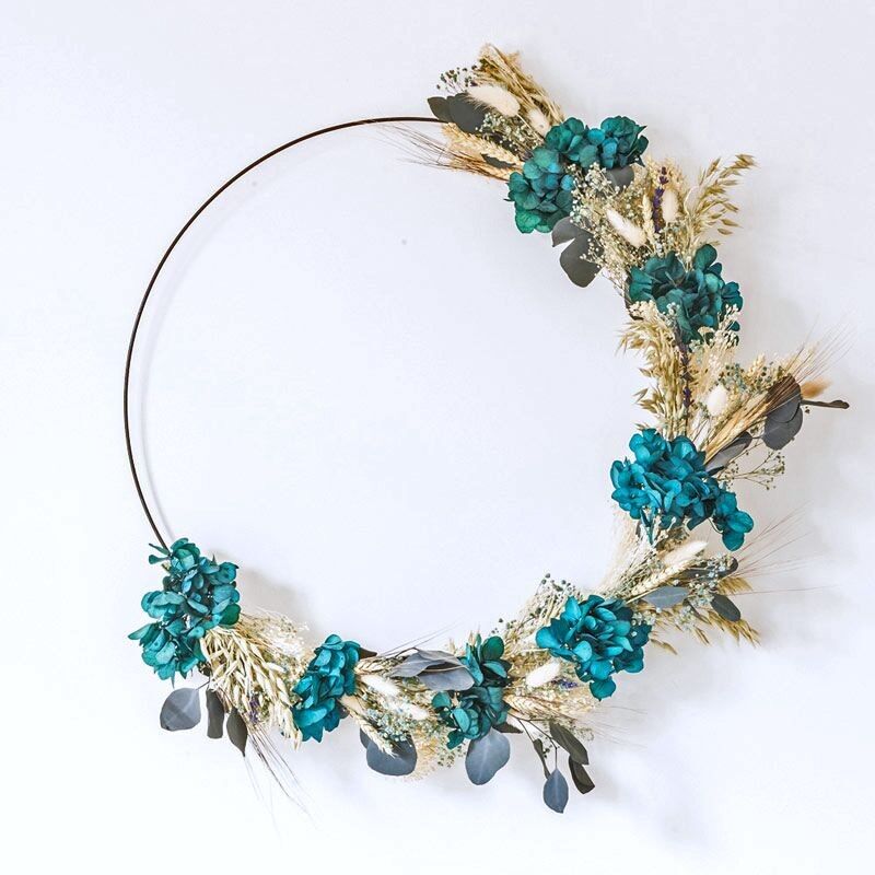Corona da muro di fiori secchi Agrifoglio D50cm