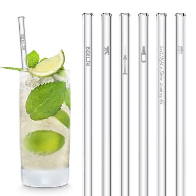 Berlin Edition 6x 20cm glass straws with engraved motifs