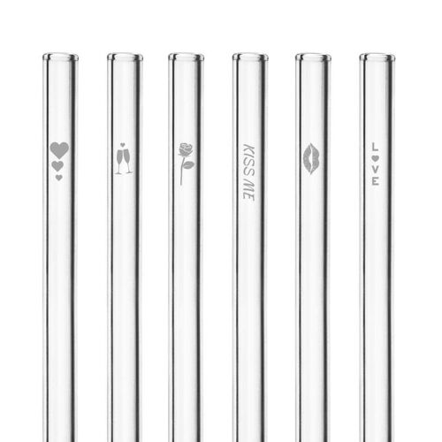 Love Edition 6x 20cm Glasstrohhalme mit gravierten Motiven