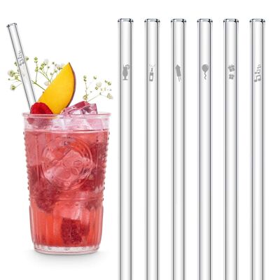 Birthday Party Edition 6x 20cm glass straws with engraved motifs