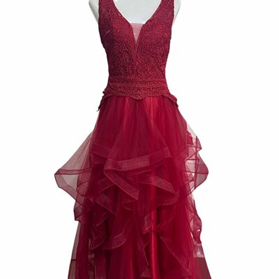 Vestido de noche largo de tul burdeos