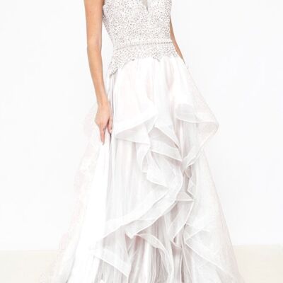 Long white tulle evening dress
