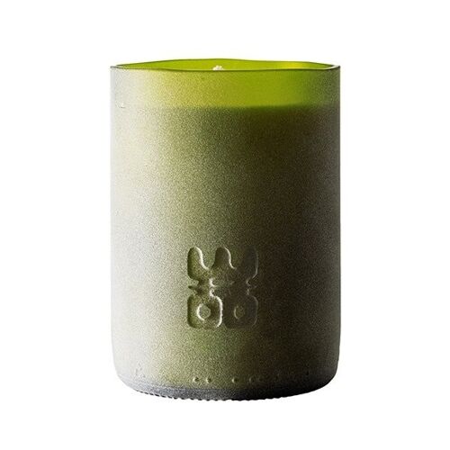WOO Sustainable Scented Candle |  Upcycled Wine Bottle | Matte Green | 90 Hr Burn Time | Tranquility