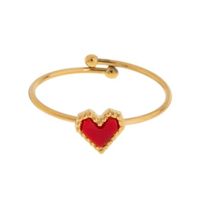 Sarah - Bague Coeur Rouge Acier Inoxydable