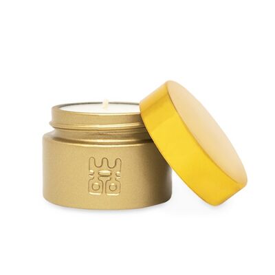 WOO Sustainable Scented Travel Candle | Gold | 10 Hr Burn Time | Treasure