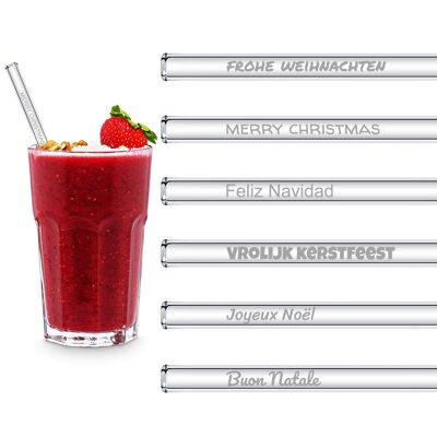 Christmas greetings edition 6x 20cm glass straws with engraved motifs