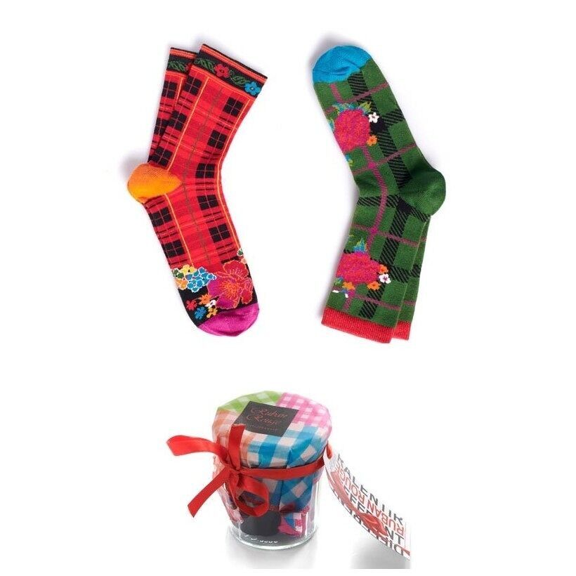 Duo Gourmand Athena - deux chaussettes fantaisie dans un pot de confiture